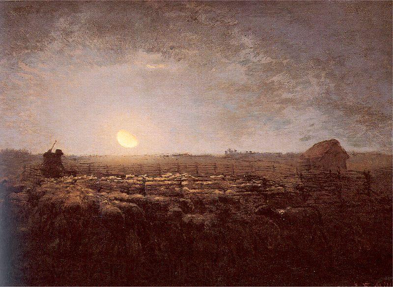 Jean-Franc Millet The Sheep Meadow Moonlight Norge oil painting art